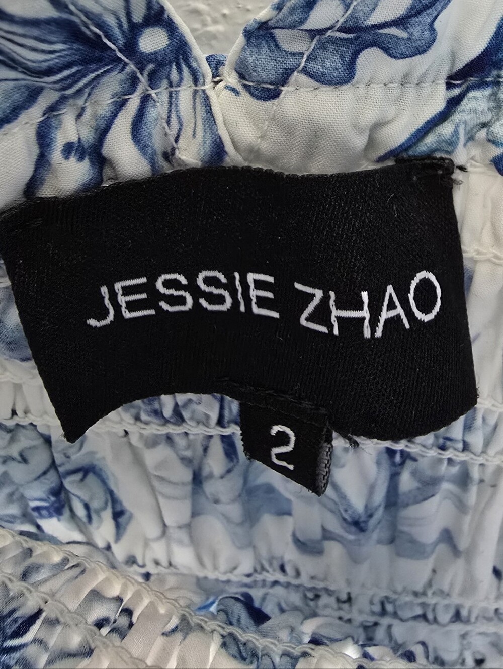Jessie Zhao Leandra Blue Smocked V Neck Puff-Sleeve Midi Dress sz 2 - Picture 11 of 11